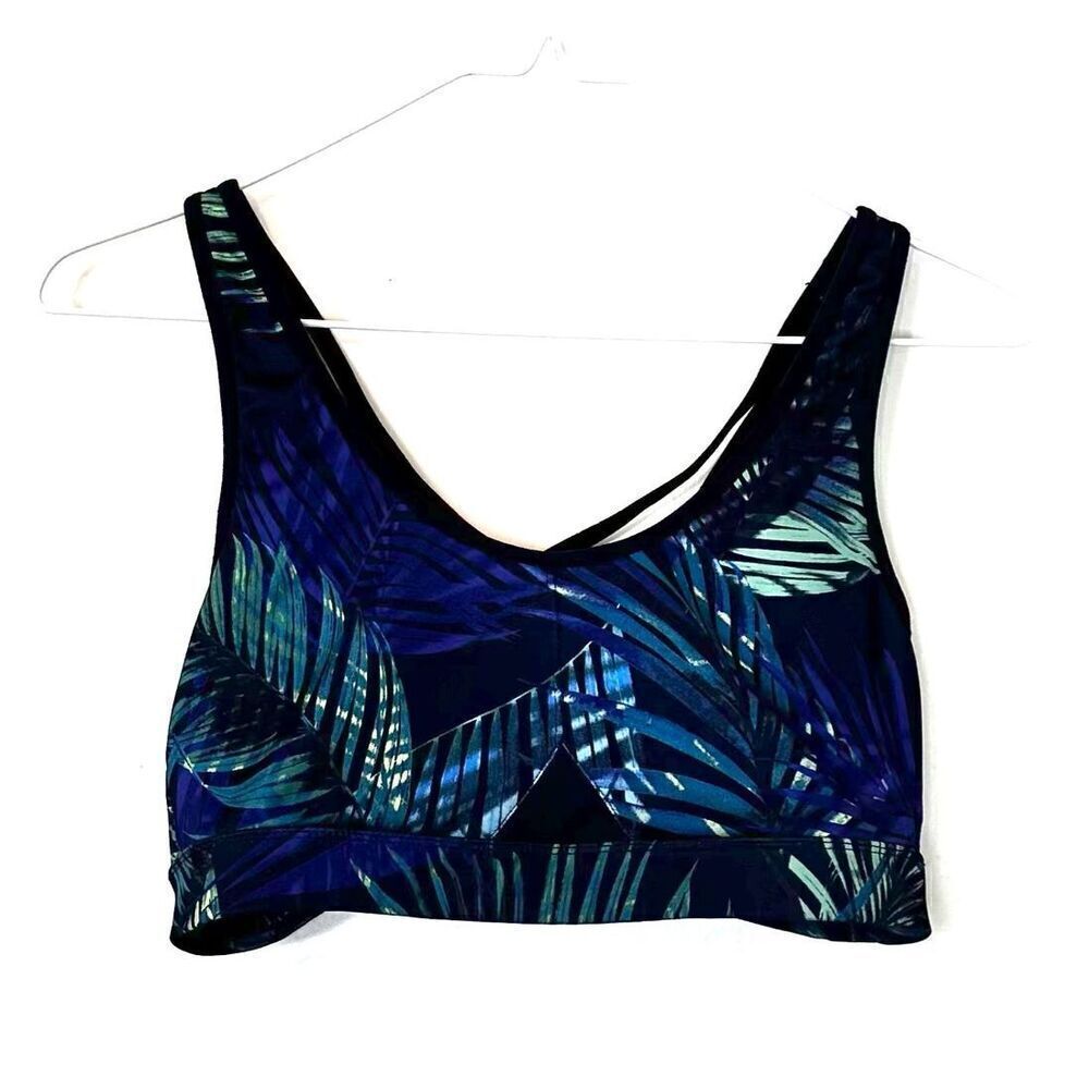 Champion C9 Palm Print Scoop Neck Strappy Back Sports Bra Blue Small